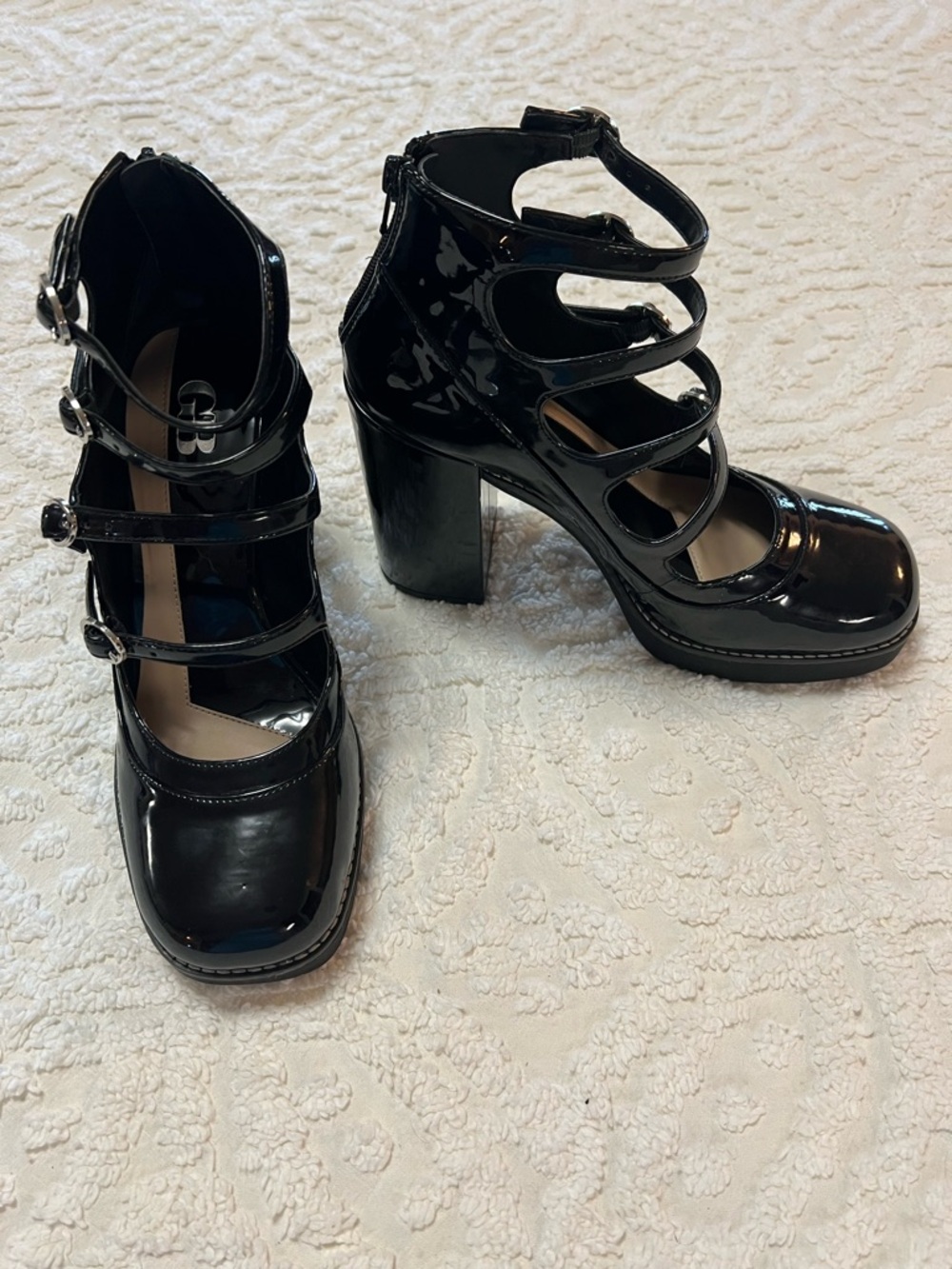 Gianni Bini Black Patent Multi-Strap Block Heel Pumps - Picture 2 of 7